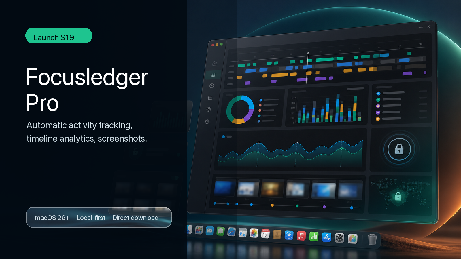 Focusledger Pro cover showing timeline analytics