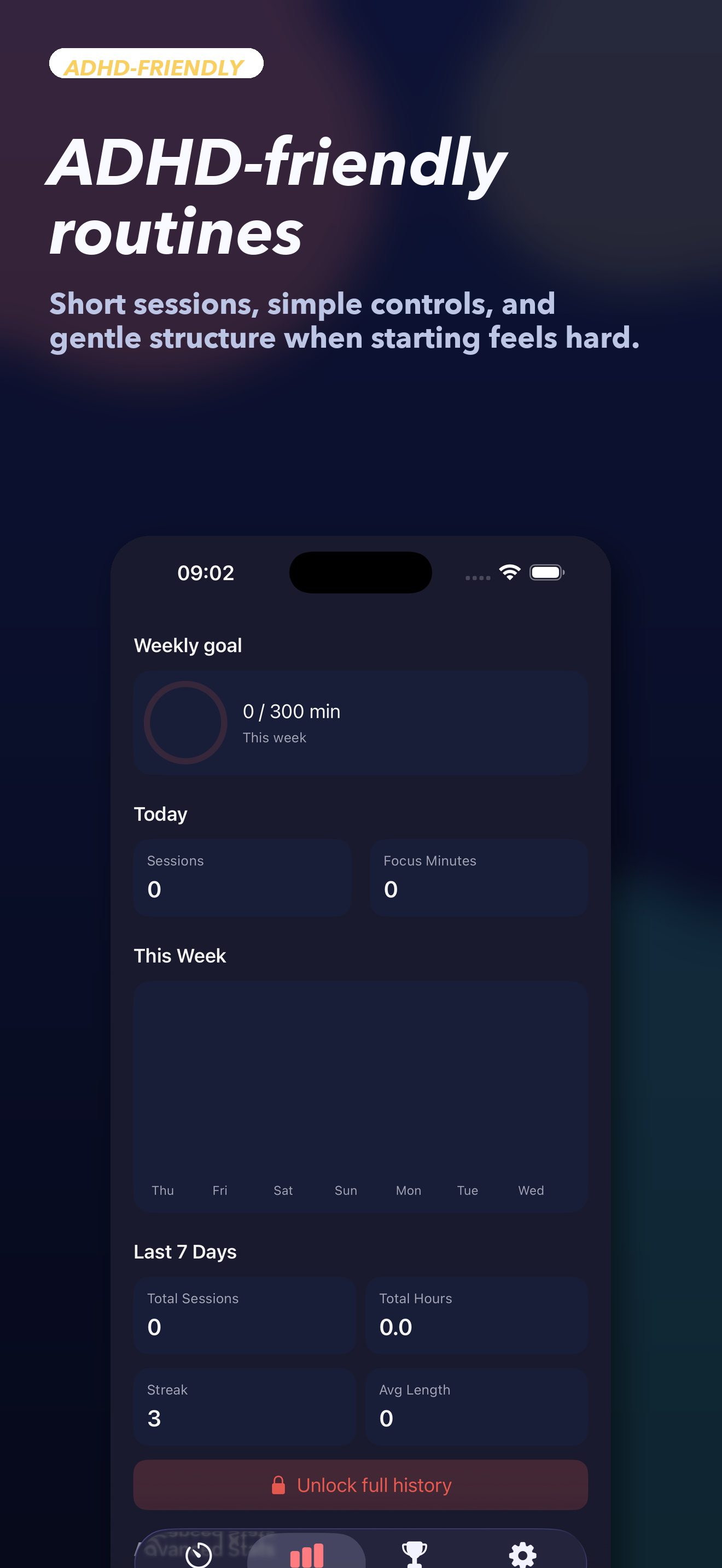 RidgeFocus screenshot showing ADHD-friendly routines.