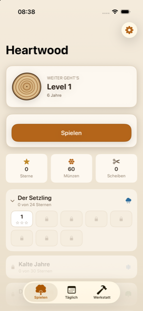 Ringjahr home screen in light appearance, showing the chapter overview